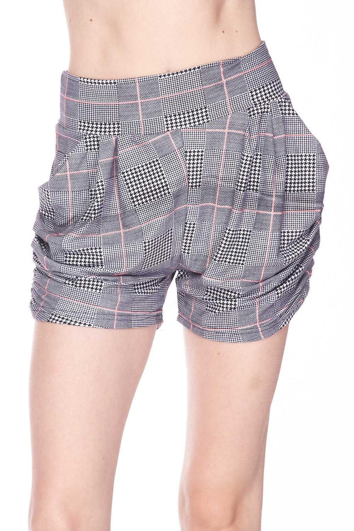 Wholesale Buttery Smooth Coral Accent Textured Houndstooth Harem Shorts
