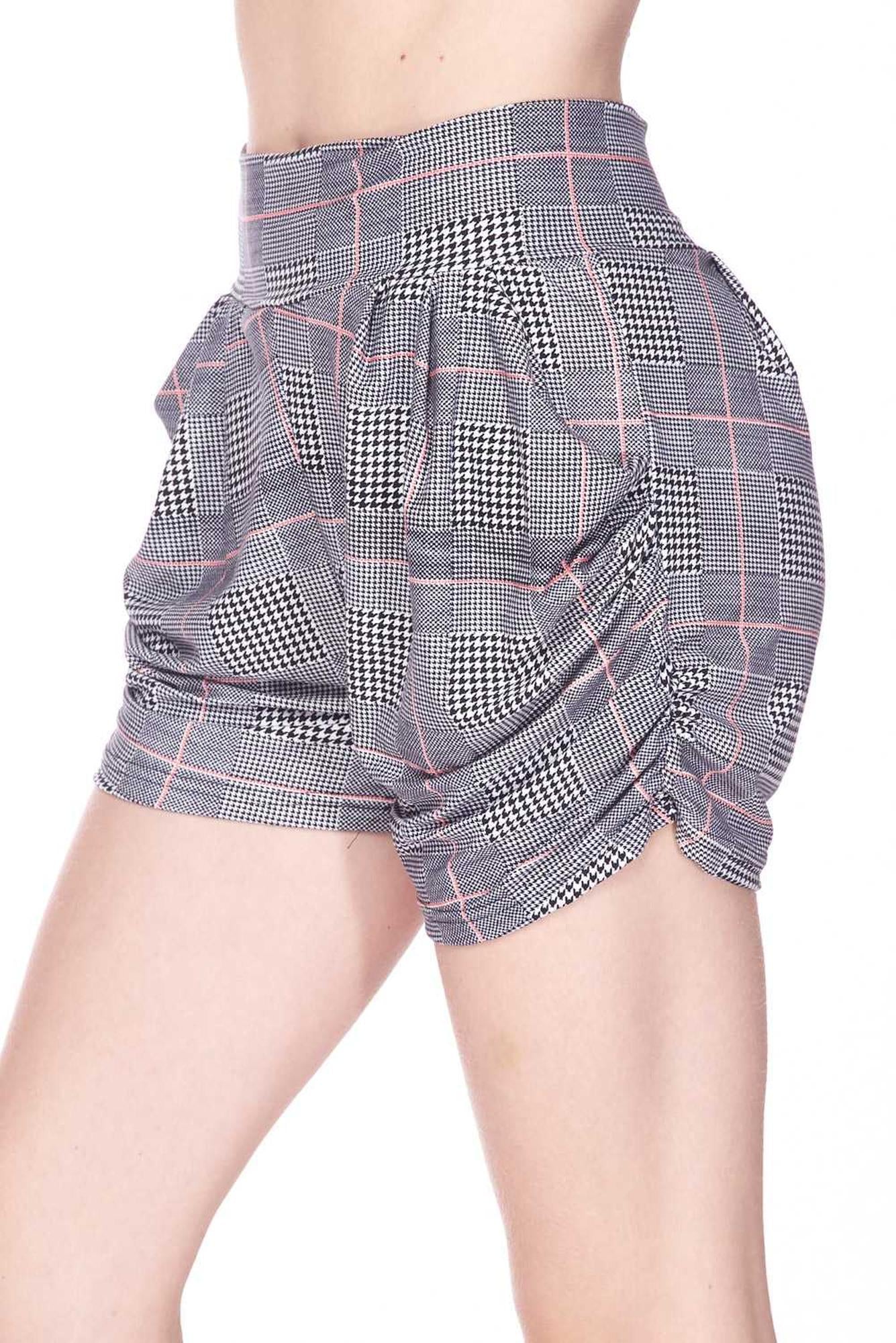 Wholesale Buttery Smooth Coral Accent Textured Houndstooth Harem Shorts