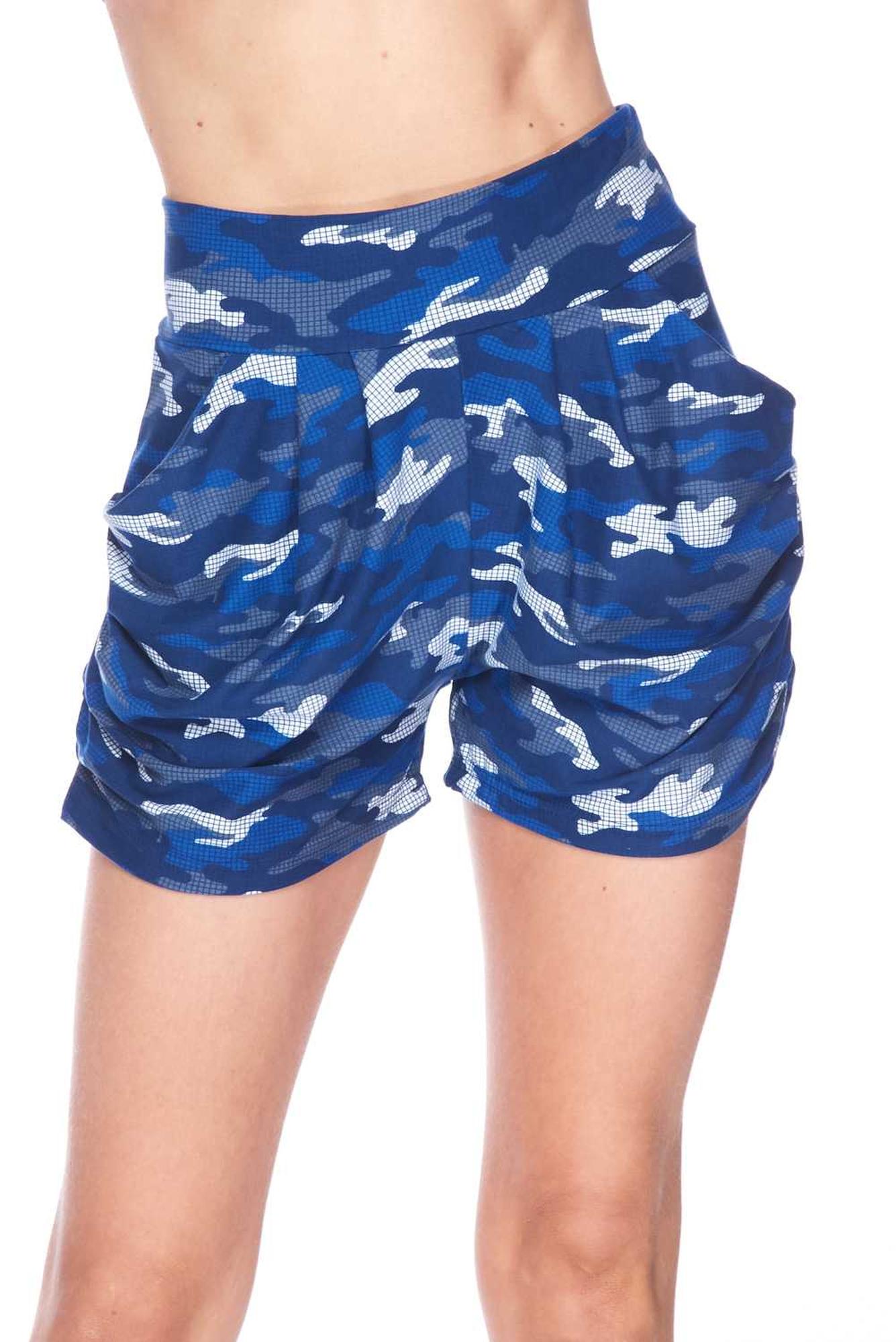 Wholesale Buttery Smooth Blue Grid Camouflage Harem Shorts