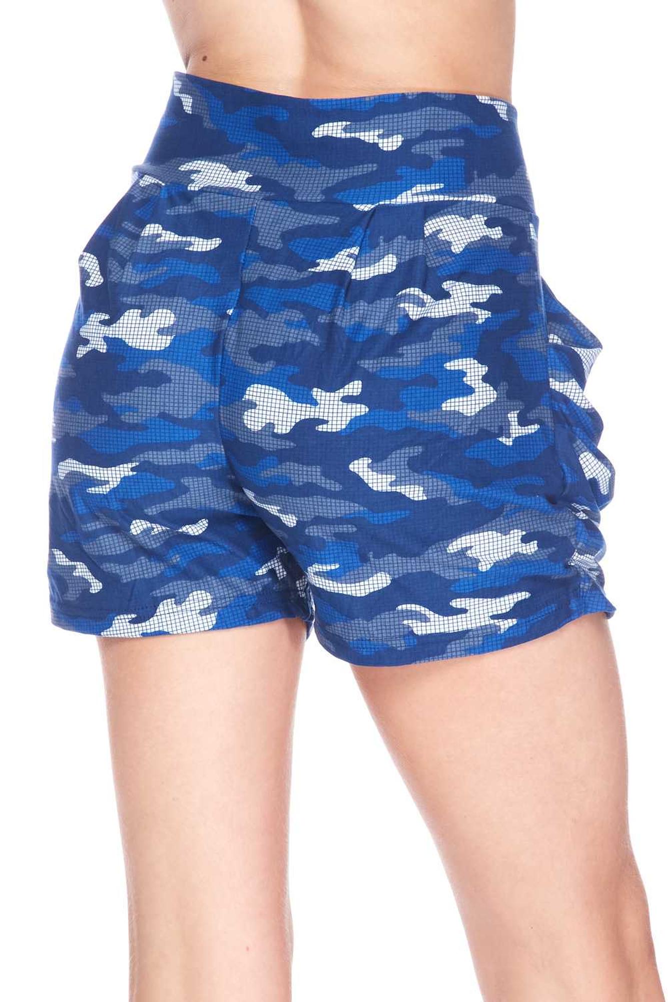 Wholesale Buttery Smooth Blue Grid Camouflage Harem Shorts