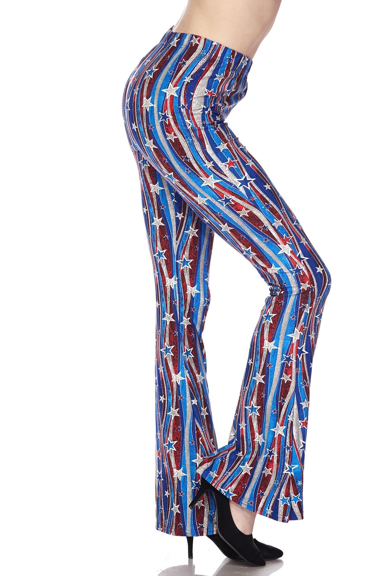 Wholesale Buttery Smooth Metallic USA Flag Bell Bottom Leggings