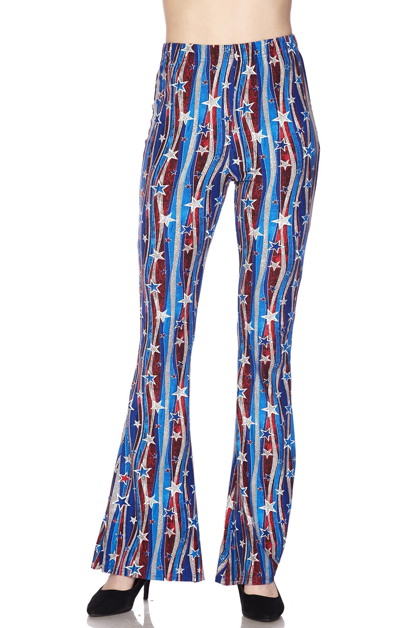 Wholesale Buttery Smooth Metallic USA Flag Bell Bottom Leggings