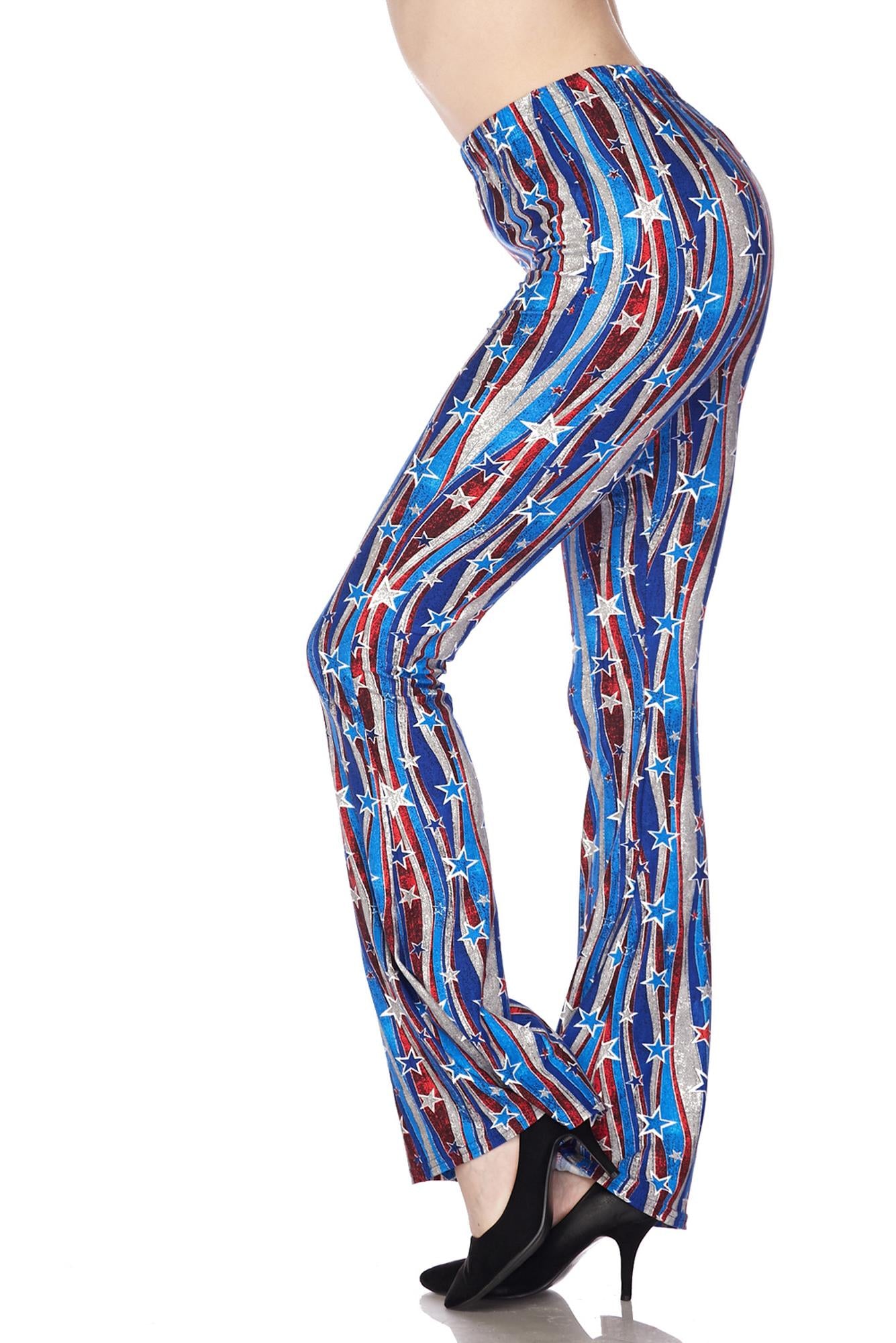 Wholesale Buttery Smooth Metallic USA Flag Bell Bottom Leggings