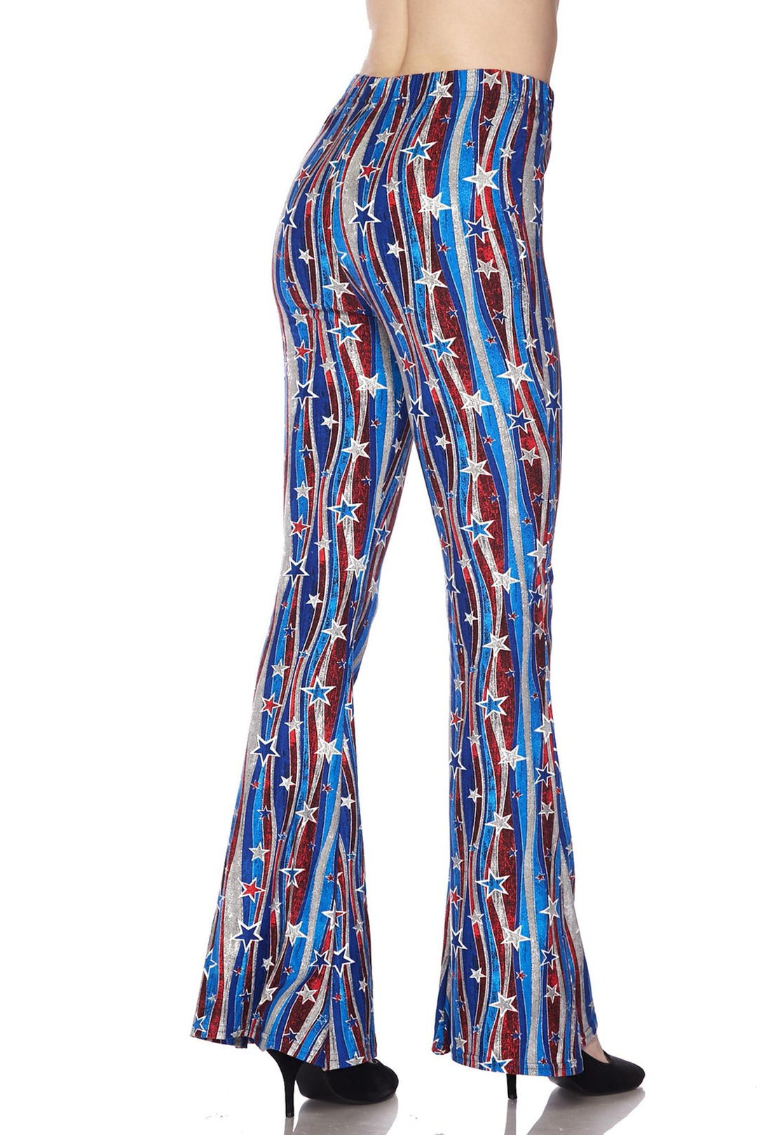 Wholesale Buttery Smooth Metallic USA Flag Bell Bottom Leggings