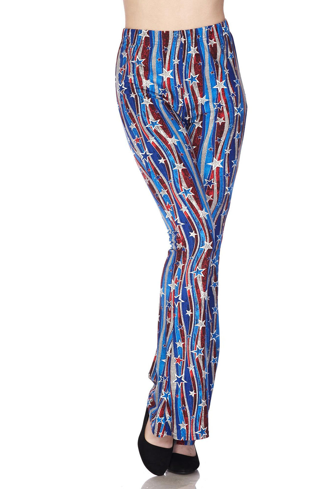 Wholesale Buttery Smooth Metallic USA Flag Bell Bottom Leggings