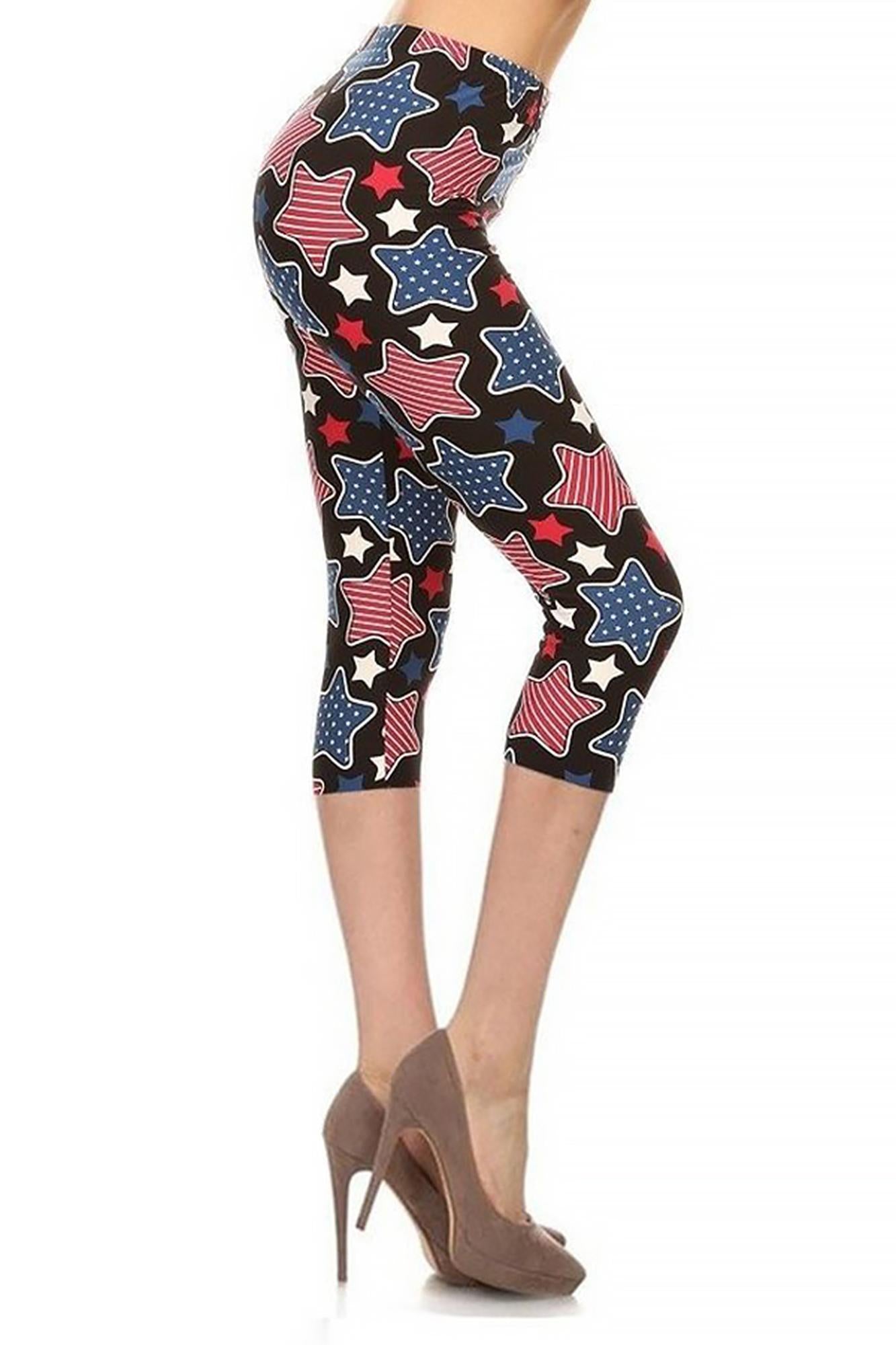 Wholesale Buttery Smooth Jumbo USA Stars Extra Plus Size Capris - 3X-5X