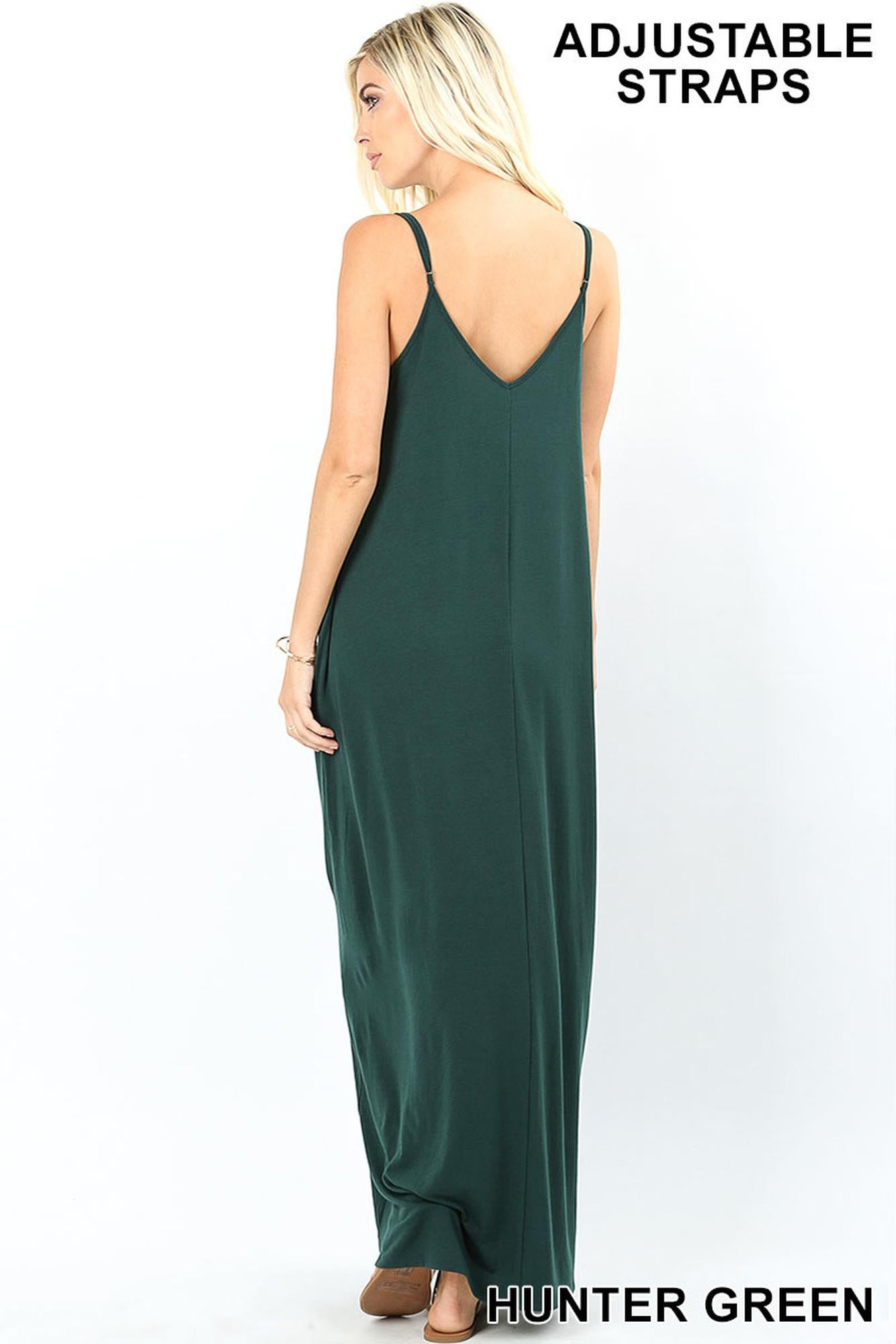 Wholesale Adjustable V-Neck Rayon Maxi Dress with Pockets - 51 Inch Length