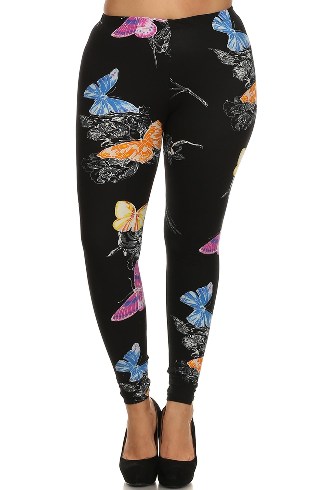 Wholesale Buttery Smooth Beautiful Butterfly Plus Size Leggings - 3X-5X