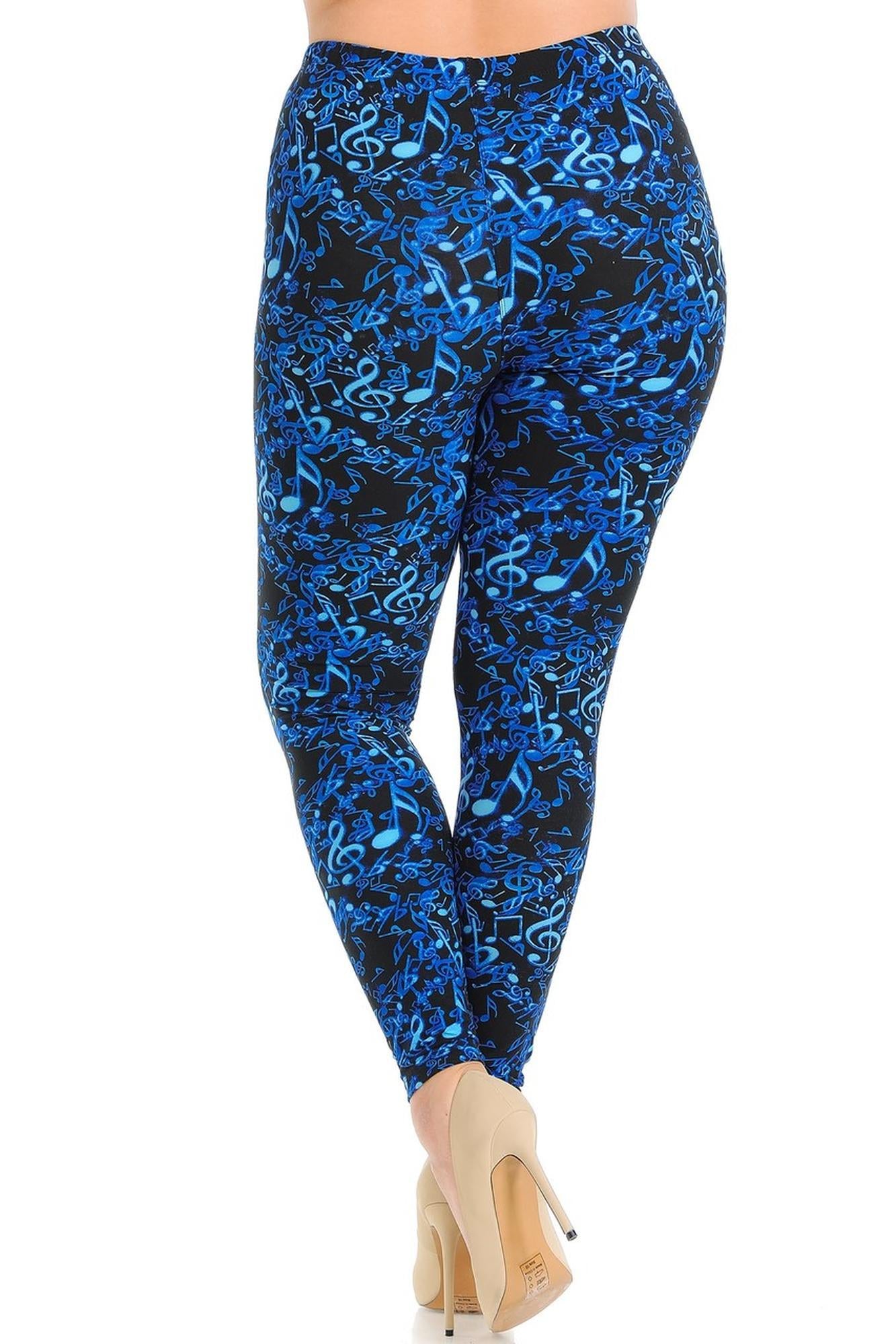 Wholesale Buttery Smooth Electric Blue Music Note Extra Plus Size Leggings - 3X-5X