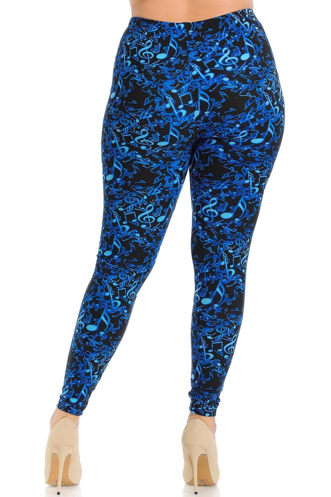 Wholesale Buttery Smooth Electric Blue Music Note Extra Plus Size Leggings - 3X-5X
