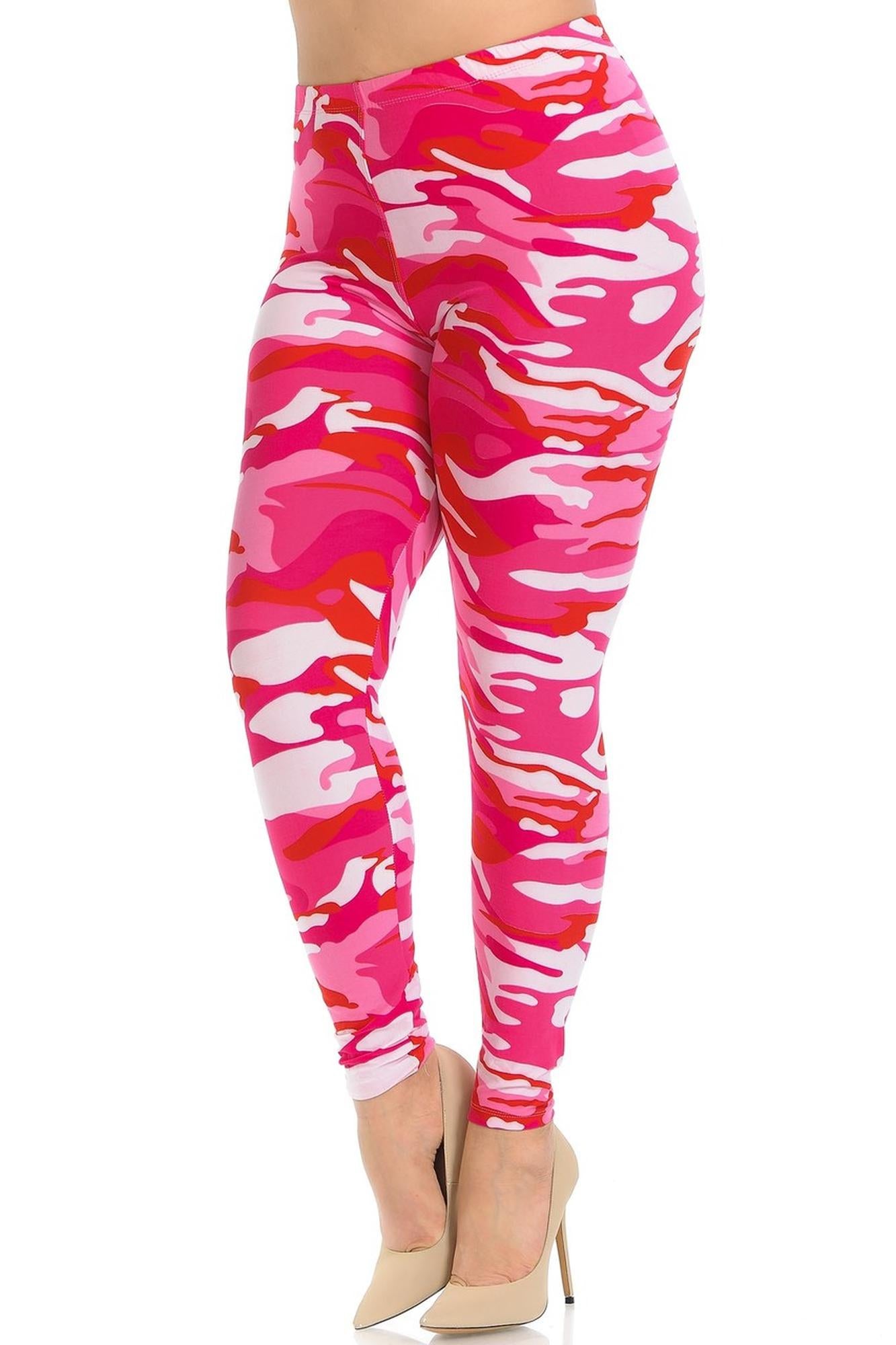 Wholesale Buttery Smooth Pink Camouflage Extra Plus Size Leggings - 3X-5X - EEVEE