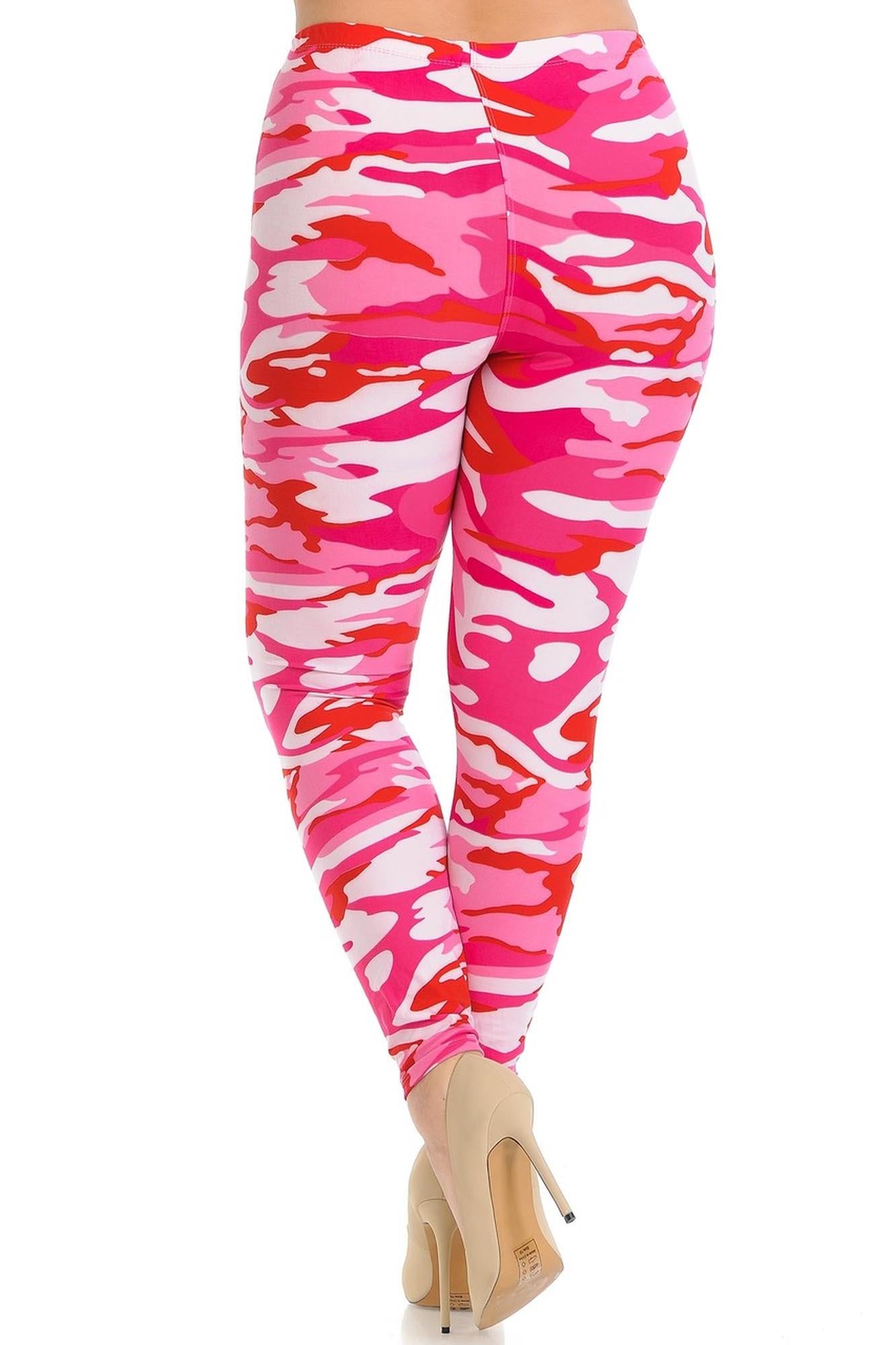 Wholesale Buttery Smooth Pink Camouflage Extra Plus Size Leggings - 3X-5X - EEVEE
