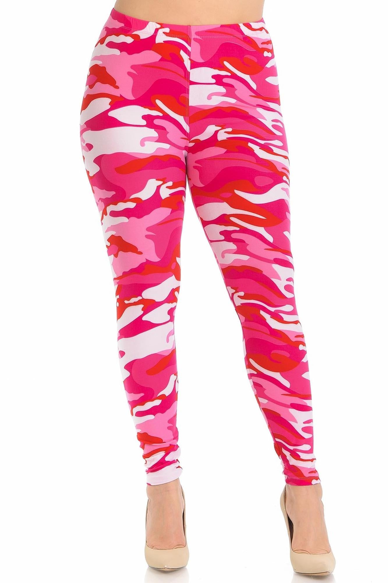 Wholesale Buttery Smooth Pink Camouflage Extra Plus Size Leggings - 3X-5X - EEVEE