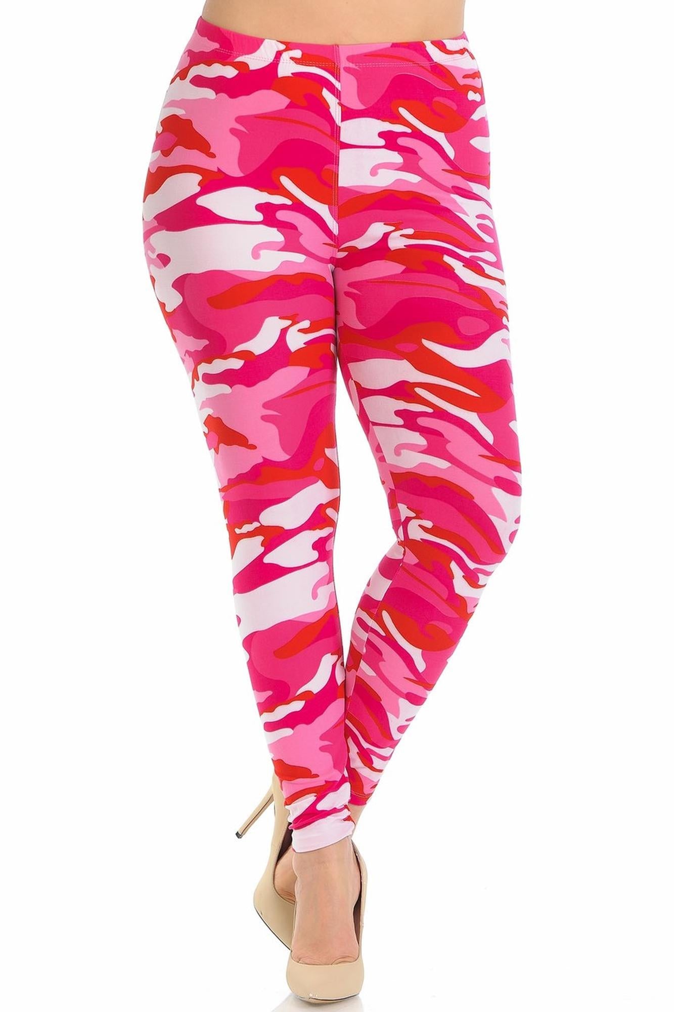 Wholesale Buttery Smooth Pink Camouflage Extra Plus Size Leggings - 3X-5X - EEVEE