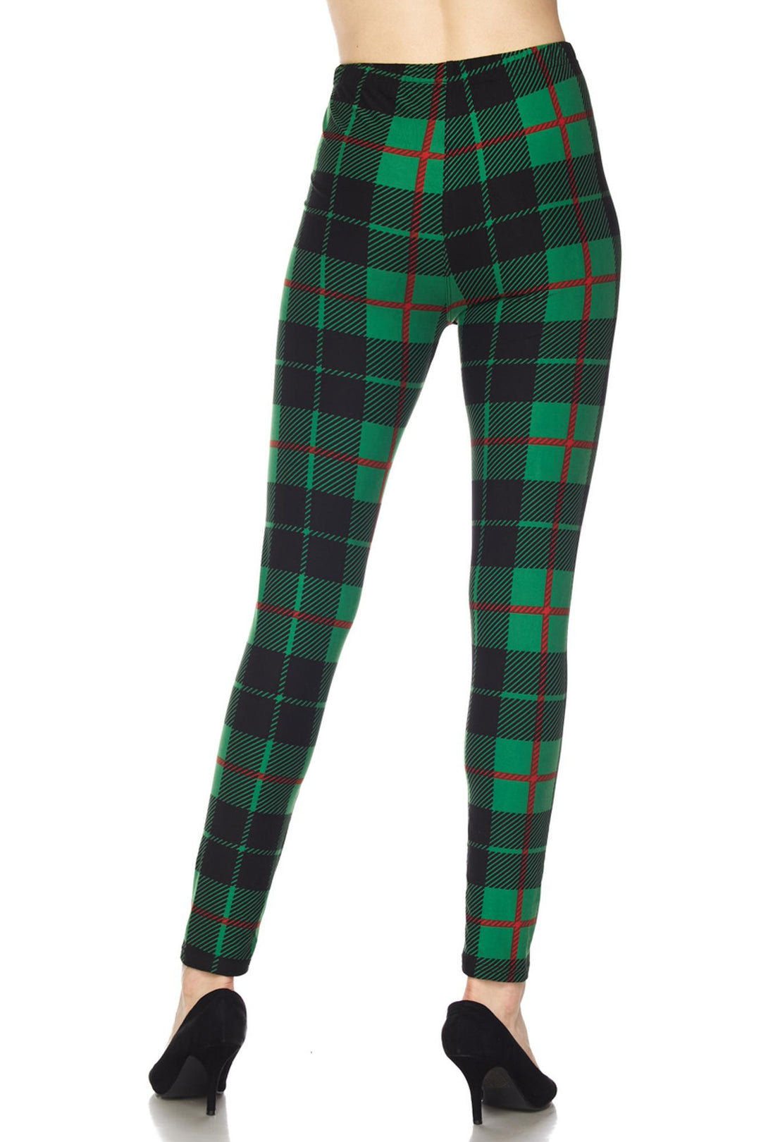 Wholesale Buttery Smooth Green Plaid Extra Plus Size Leggings - 3X-5X