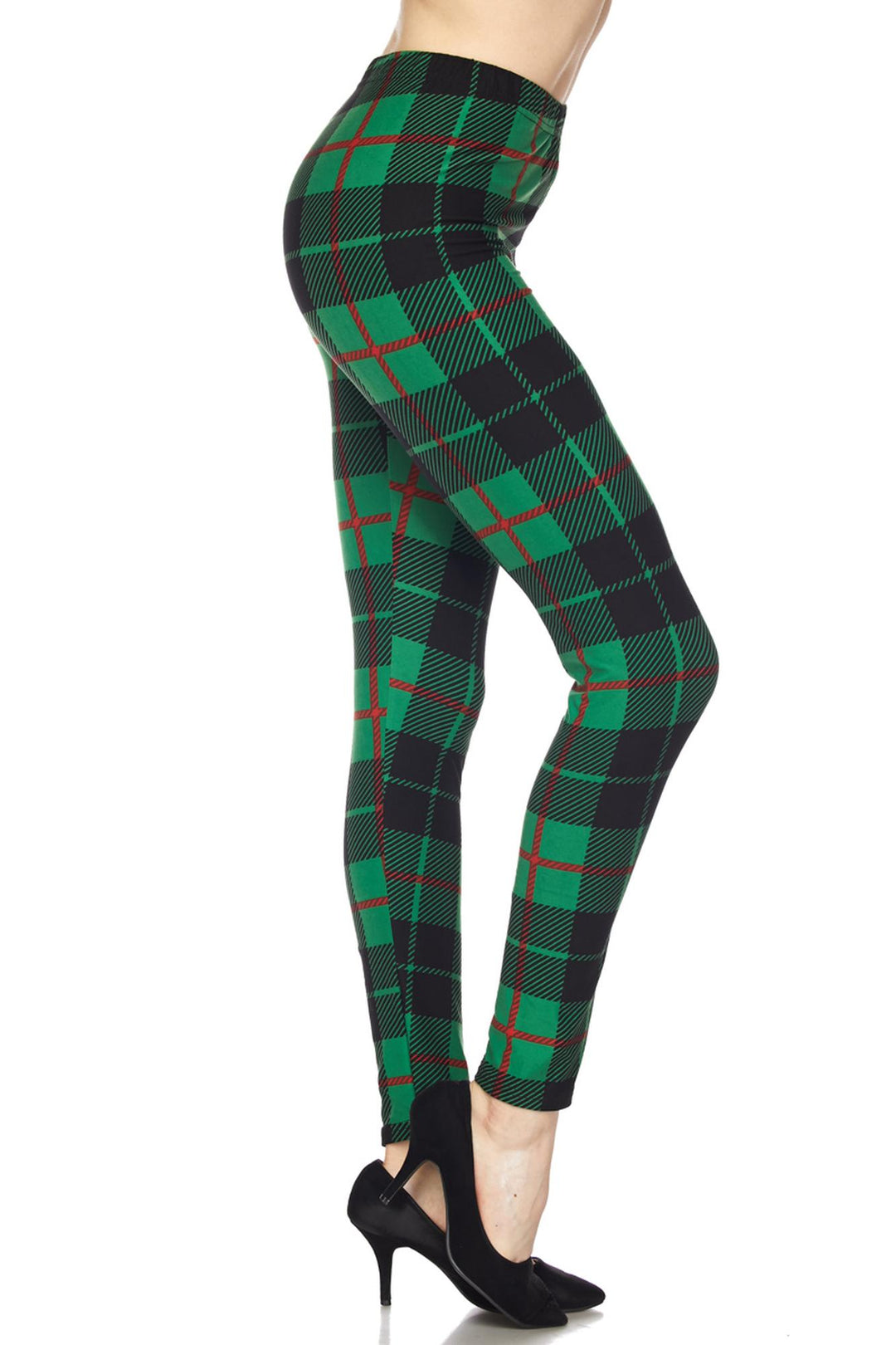 Wholesale Buttery Smooth Green Plaid Extra Plus Size Leggings - 3X-5X