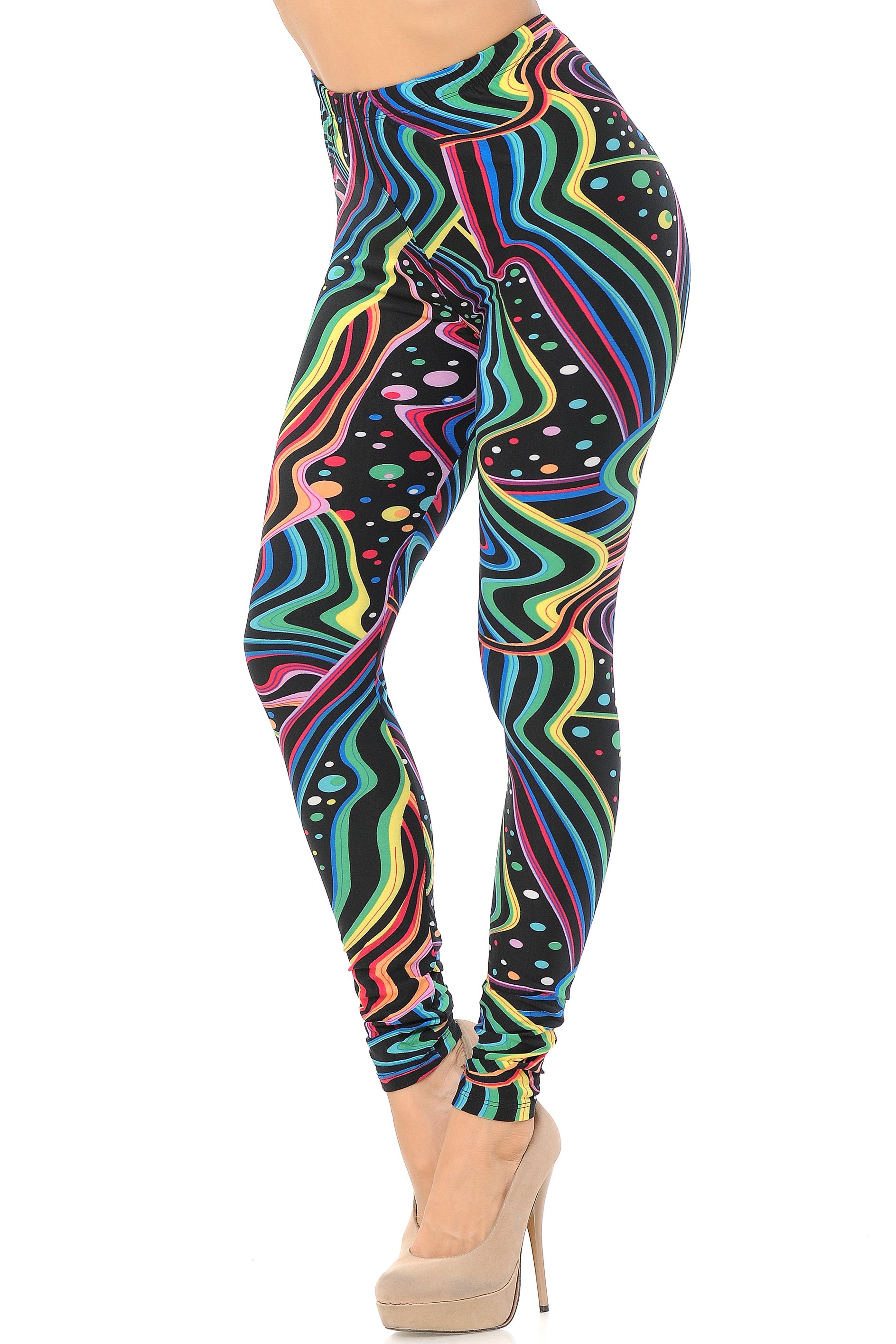 Wholesale Buttery Smooth Rainbow Confetti Extra Plus Size Leggings - 3X-5X