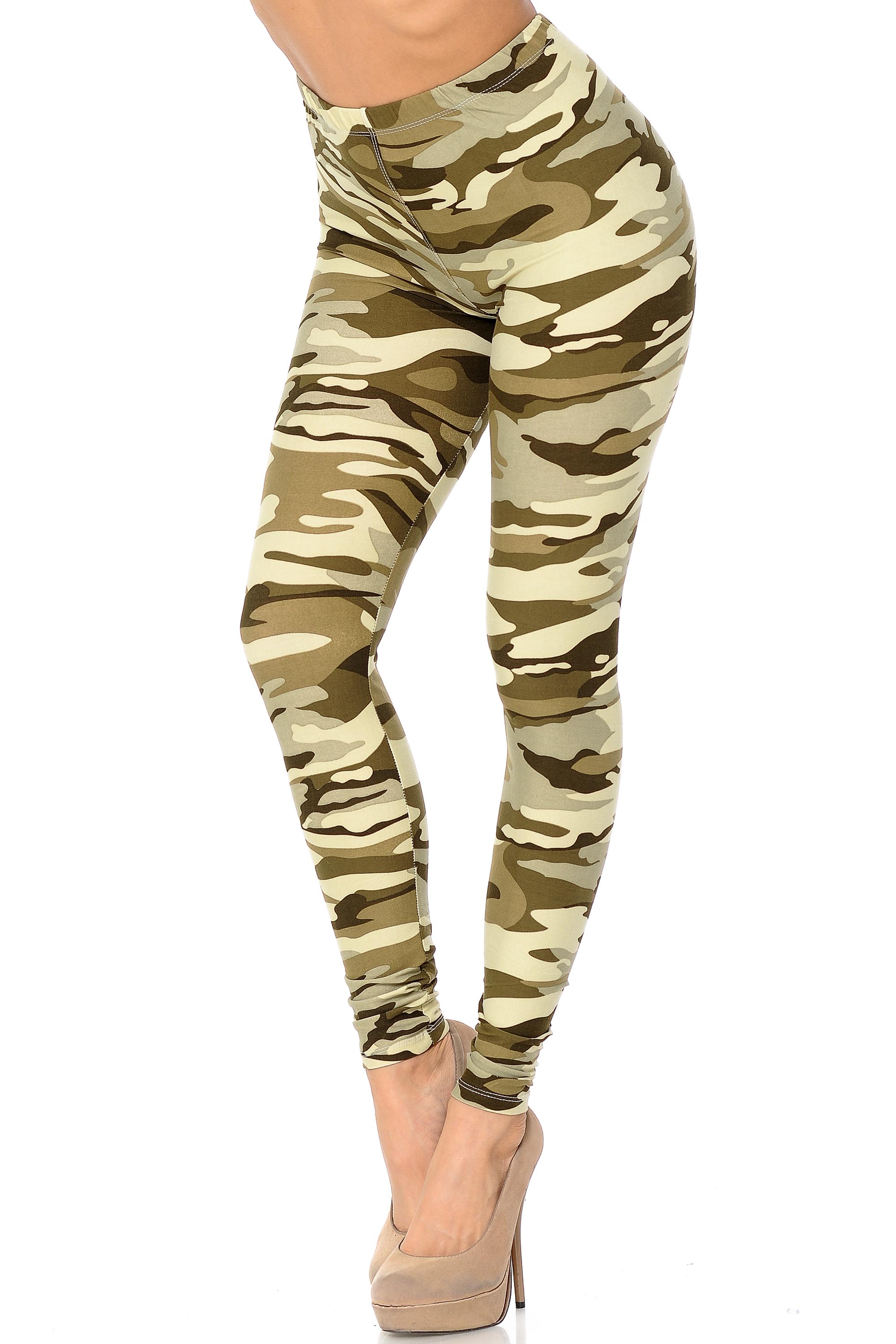 Wholesale Buttery Smooth Light Olive Camouflage Leggings