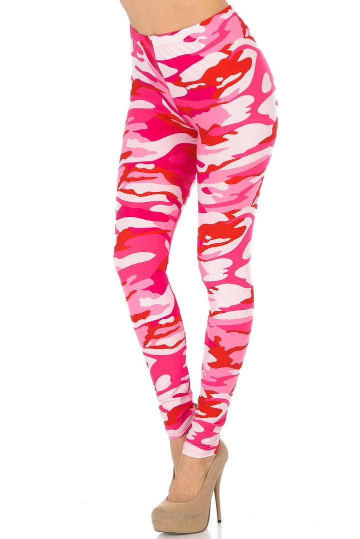 Wholesale Buttery Smooth Pink Camouflage Leggings - EEVEE