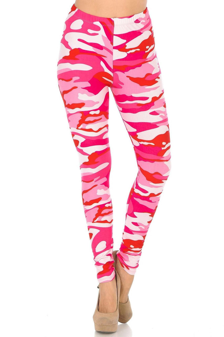 Wholesale Buttery Smooth Pink Camouflage Leggings - EEVEE