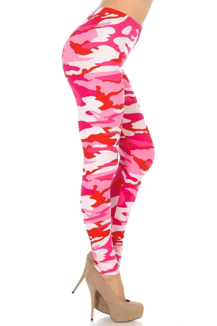 Wholesale Buttery Smooth Pink Camouflage Leggings - EEVEE