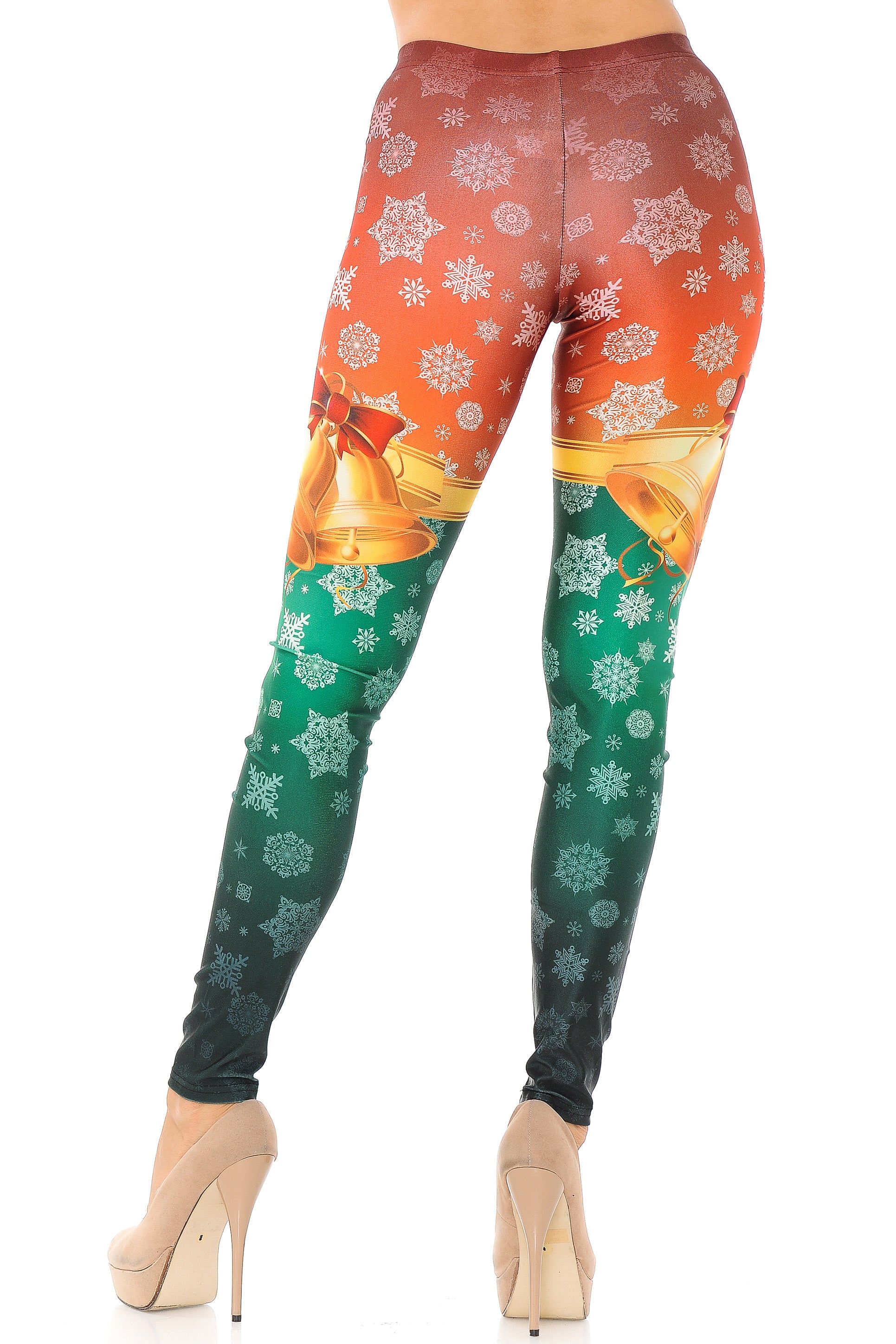 Wholesale Festive Red and Green Split Christmas Bells Plus Size Leggings