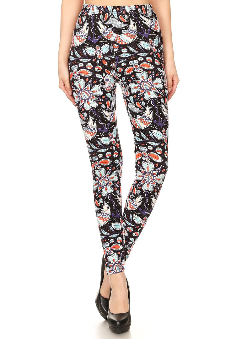 Wholesale Buttery Smooth Nautical Floral Skull Plus Size Leggings
