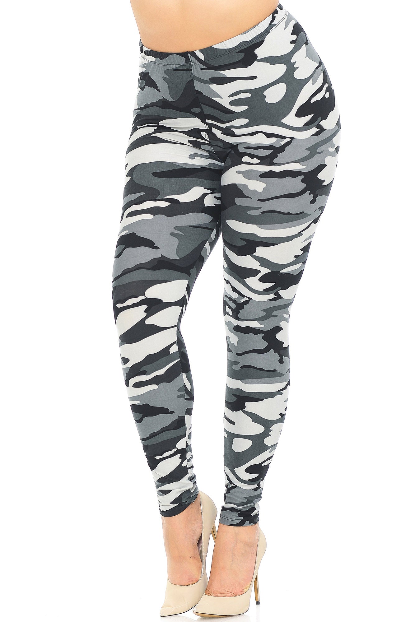 Wholesale Buttery Smooth Charcoal Camouflage Plus Size Leggings - EEVEE
