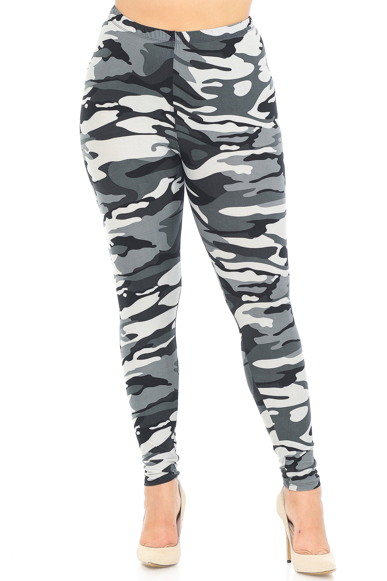 Wholesale Buttery Smooth Charcoal Camouflage Plus Size Leggings - EEVEE