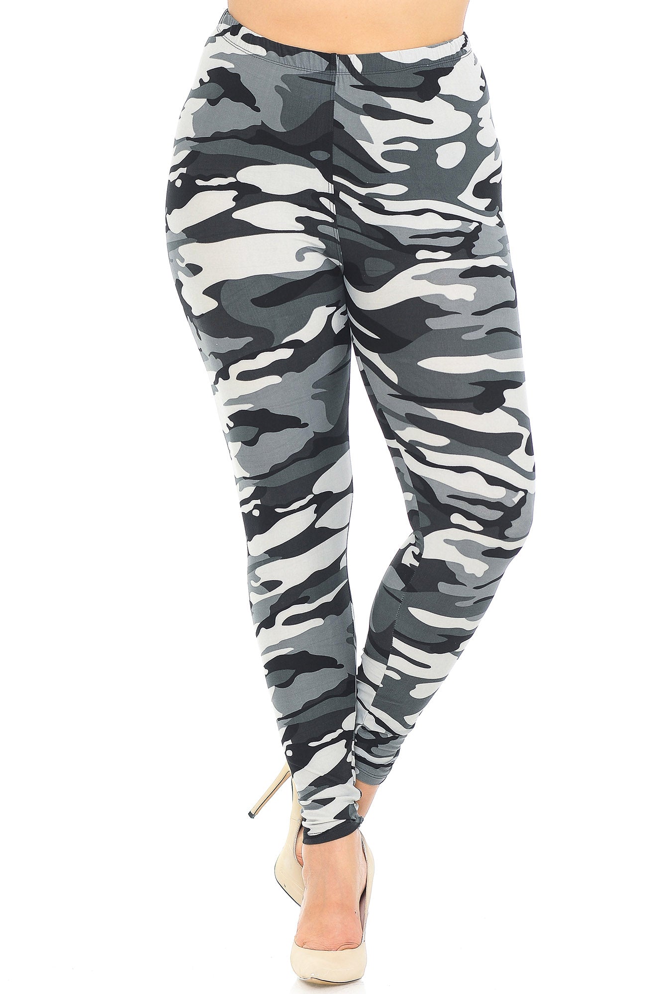 Wholesale Buttery Smooth Charcoal Camouflage Plus Size Leggings - EEVEE