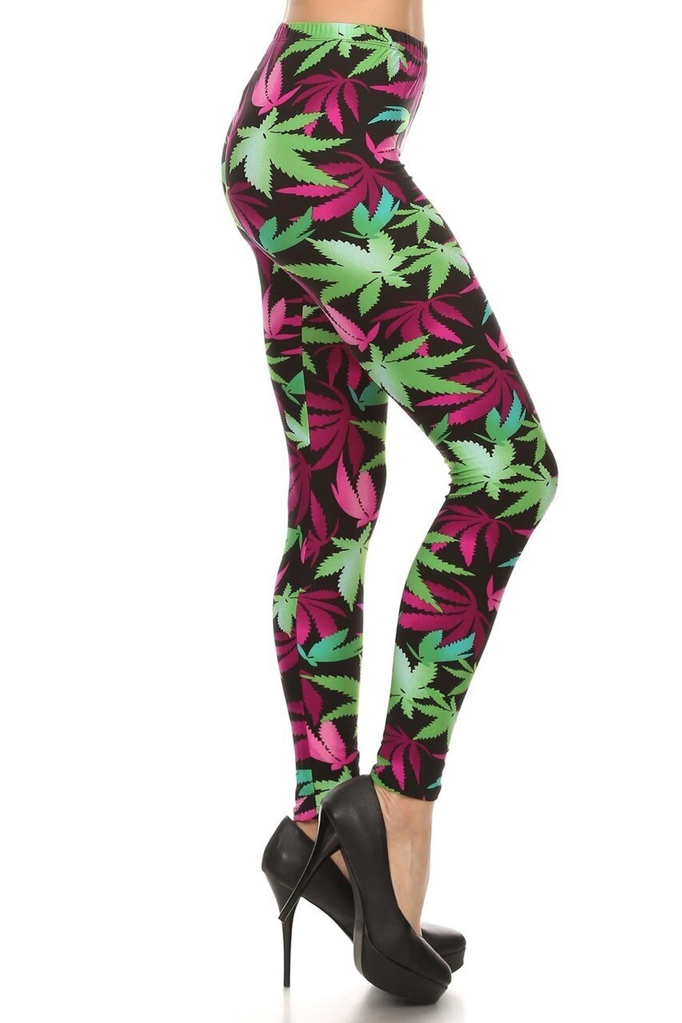 Wholesale Buttery Smooth Fuchsia Marijuana Plus Size Leggings