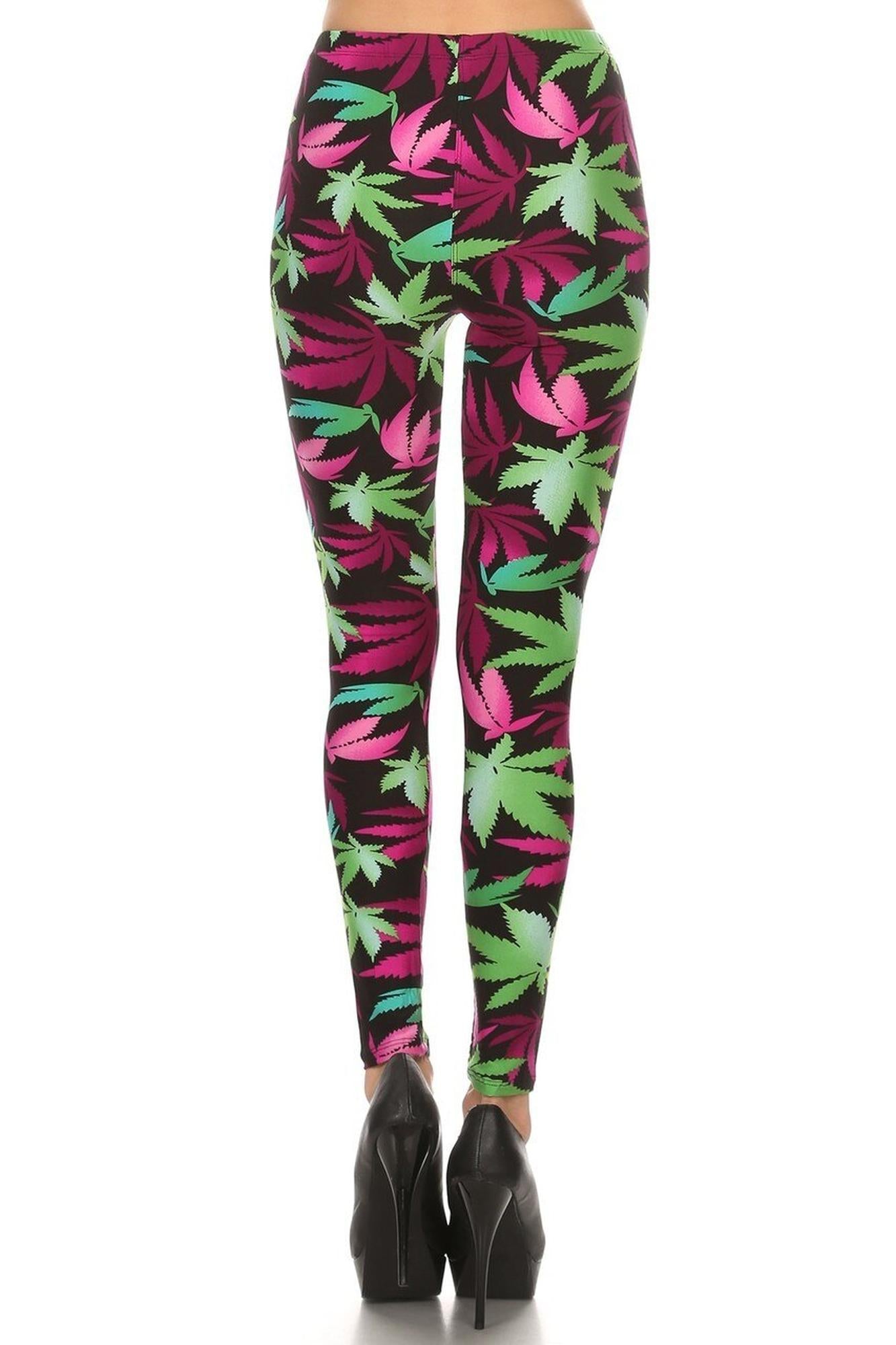 Wholesale Buttery Smooth Fuchsia Marijuana Plus Size Leggings