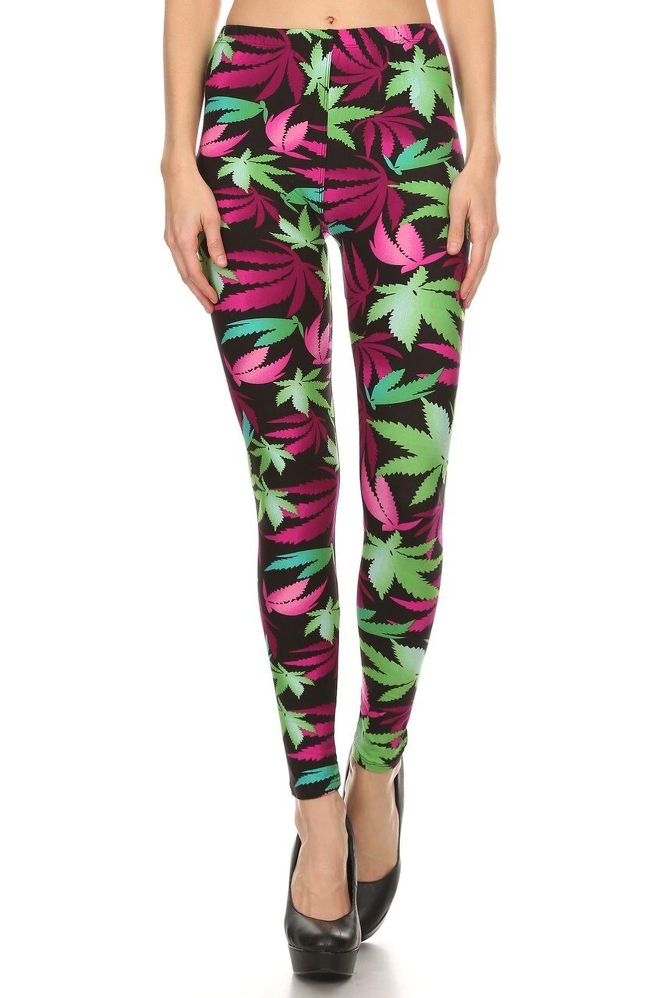 Wholesale Buttery Smooth Fuchsia Marijuana Plus Size Leggings