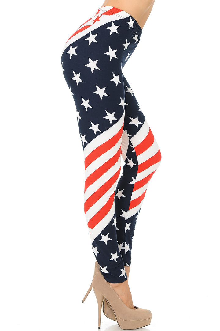 Wholesale Buttery Smooth Twisting USA Flag Plus Size Leggings