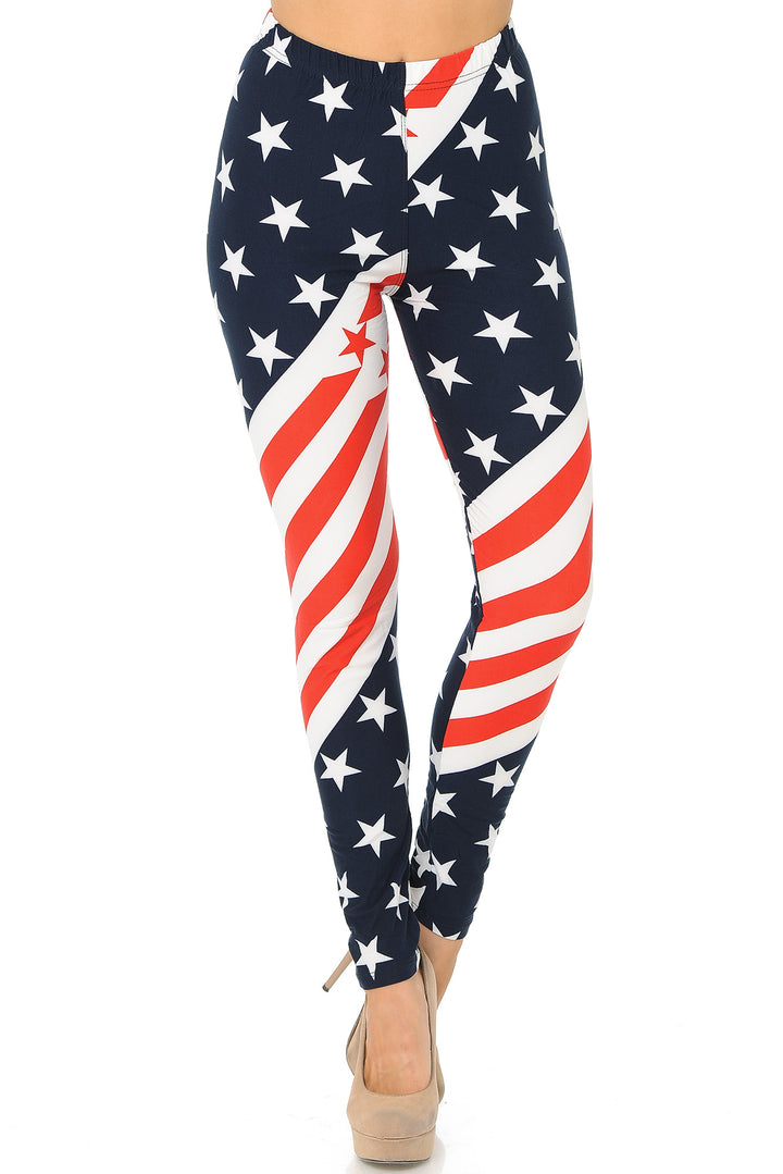 Wholesale Buttery Smooth Twisting USA Flag Plus Size Leggings