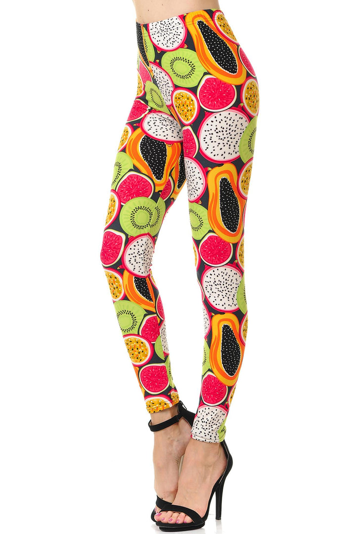 Wholesale Buttery Soft Colorful Tropical Fruit Plus Size Leggings