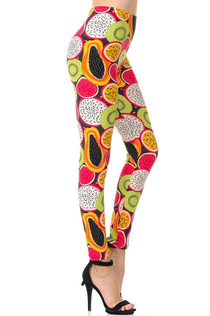 Wholesale Buttery Soft Colorful Tropical Fruit Plus Size Leggings