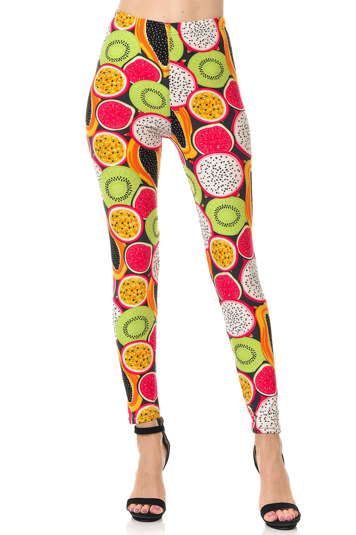 Wholesale Buttery Soft Colorful Tropical Fruit Plus Size Leggings