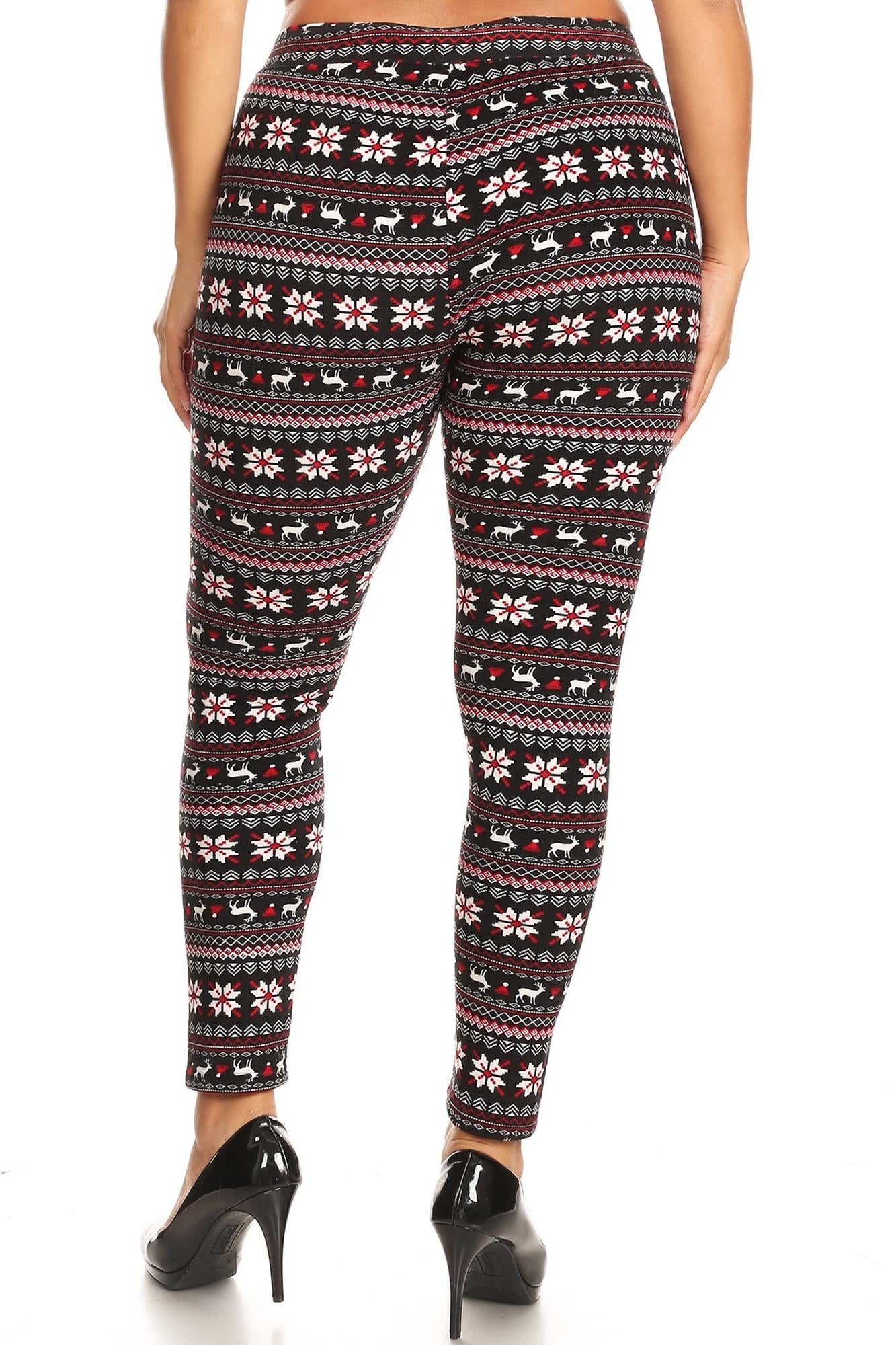 Wholesale Cozy Warm Snowflakes and Reindeer Lined Plus Size Leggings