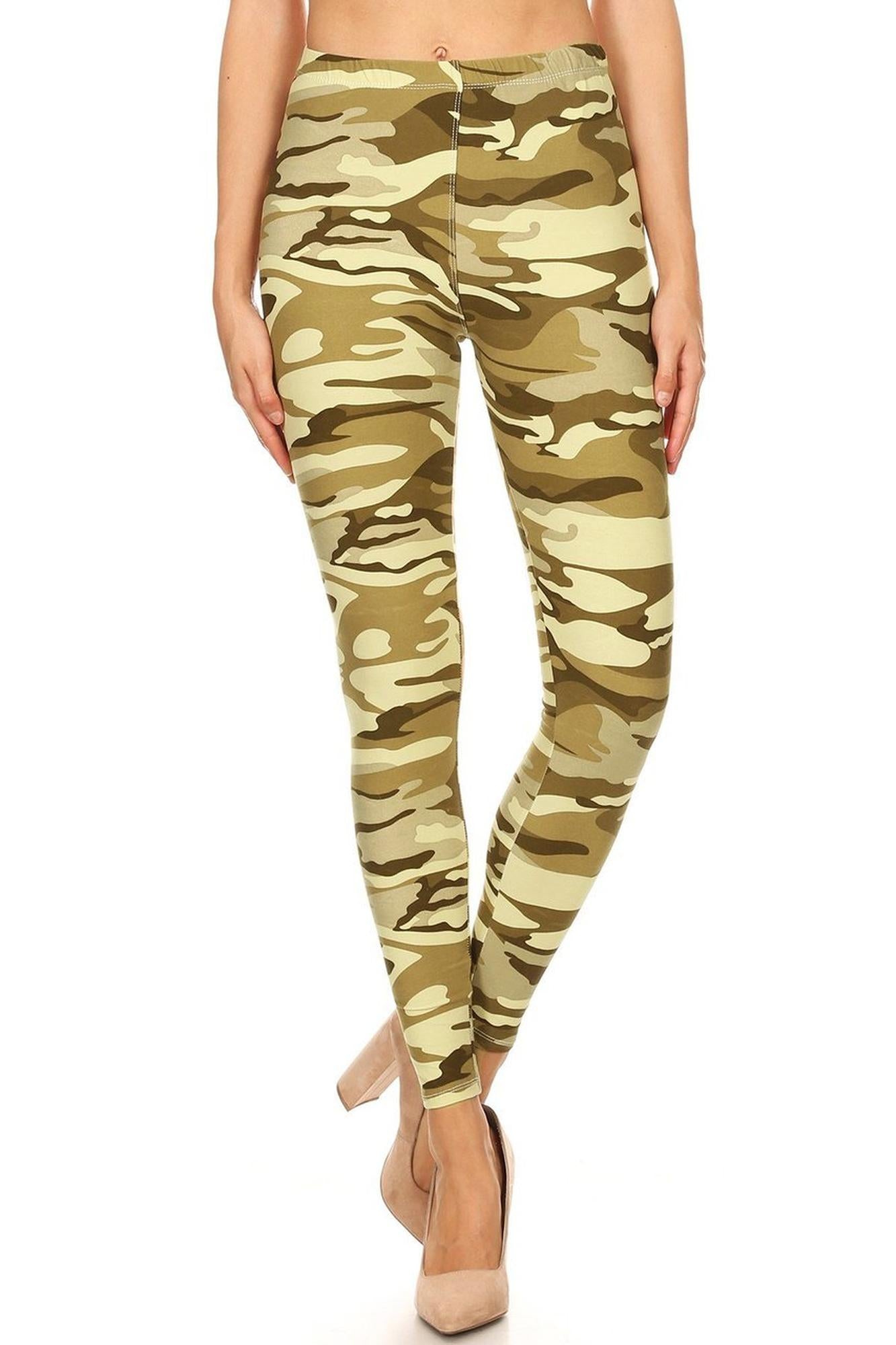 Wholesale Buttery Smooth Light Olive Camouflage Plus Size Leggings