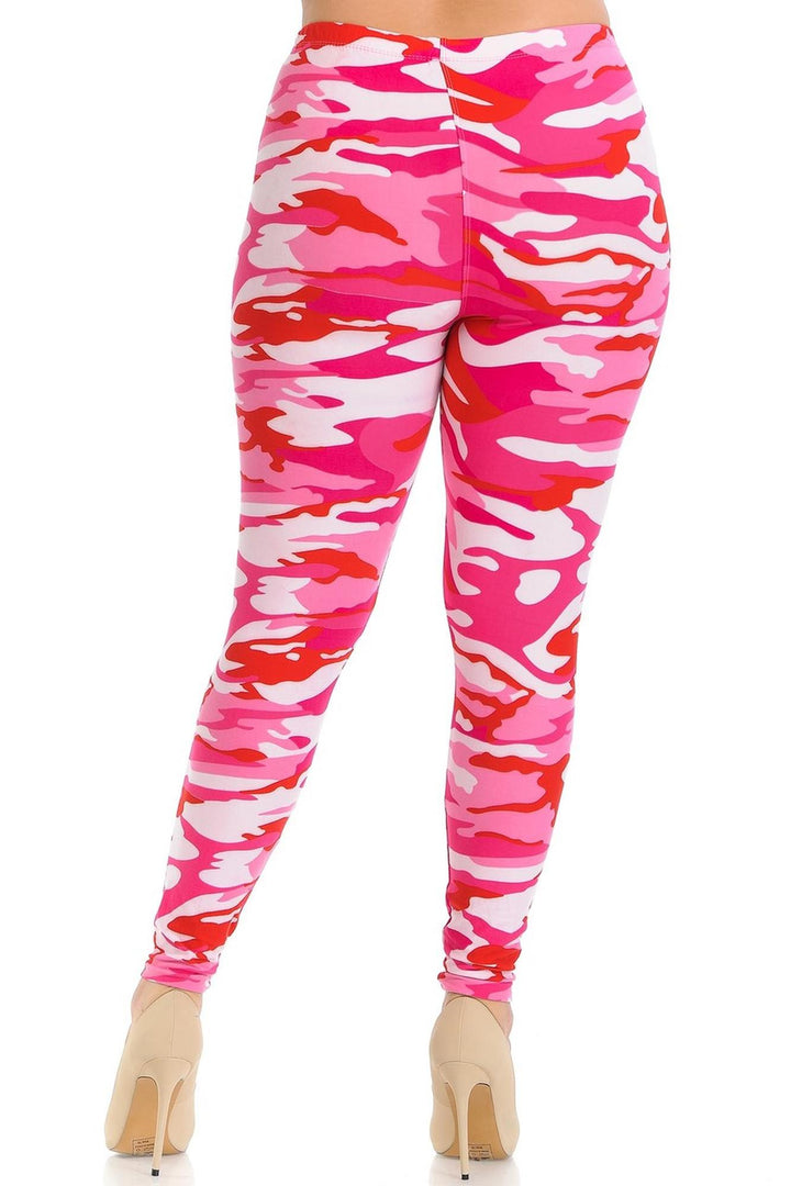 Wholesale Buttery Smooth Pink Camouflage Plus Size Leggings - EEVEE