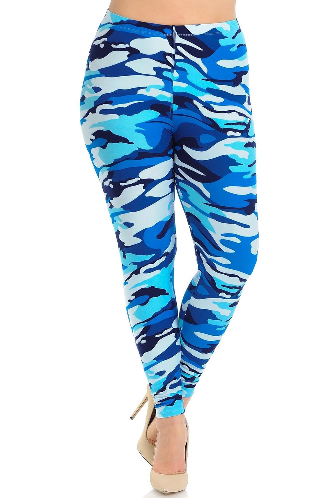 Wholesale Buttery Smooth Blue Camouflage Plus Size Leggings - EEVEE