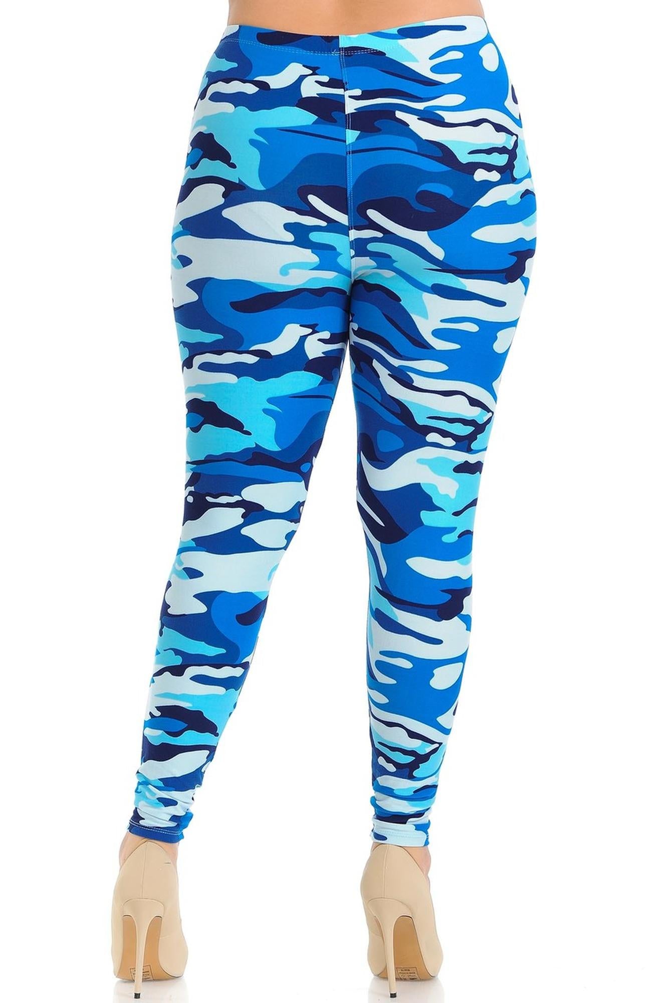 Wholesale Buttery Smooth Blue Camouflage Plus Size Leggings - EEVEE
