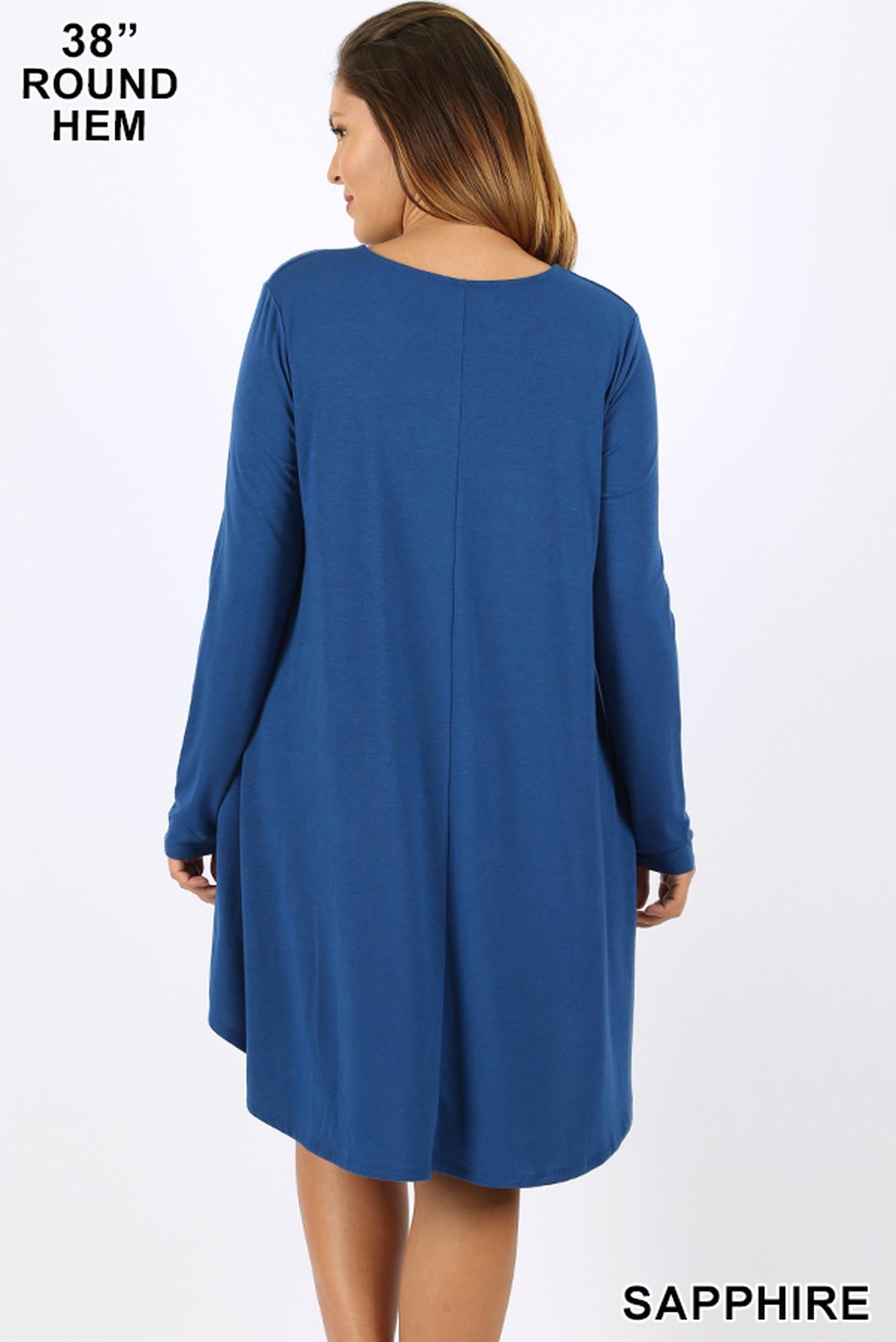 Wholesale Premium Long Sleeve A-Line Round Hem Plus Size Rayon Tunic with Pockets