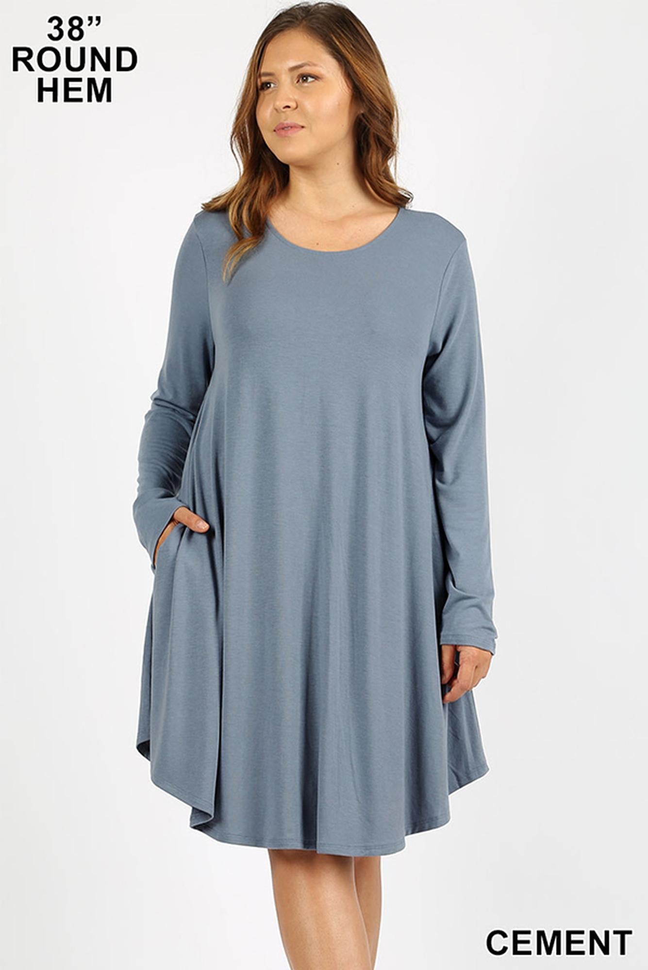 Wholesale Premium Long Sleeve A-Line Round Hem Plus Size Rayon Tunic with Pockets