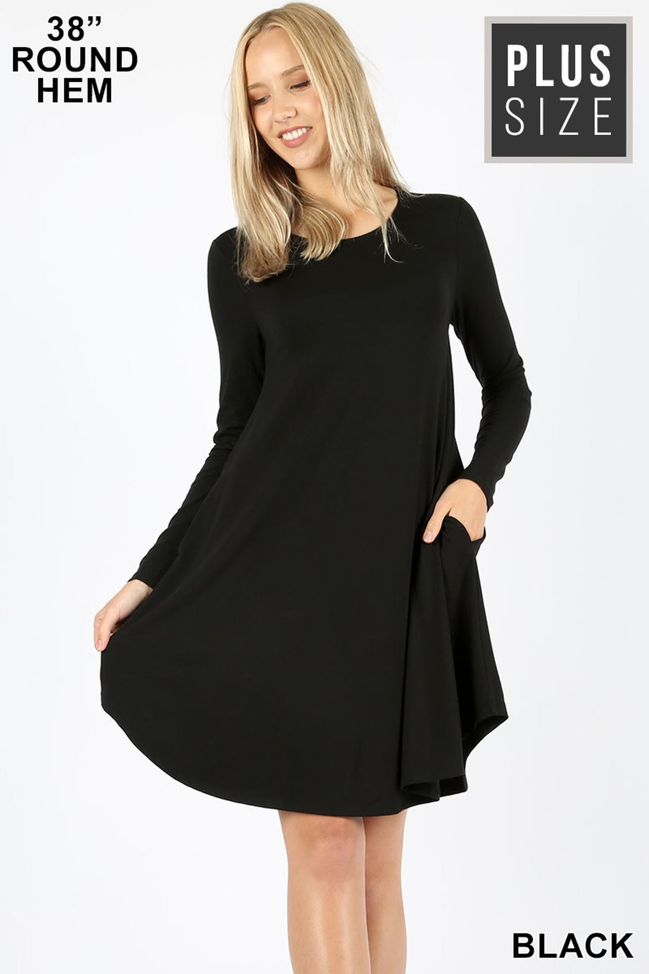 Wholesale Premium Long Sleeve A-Line Round Hem Plus Size Rayon Tunic with Pockets