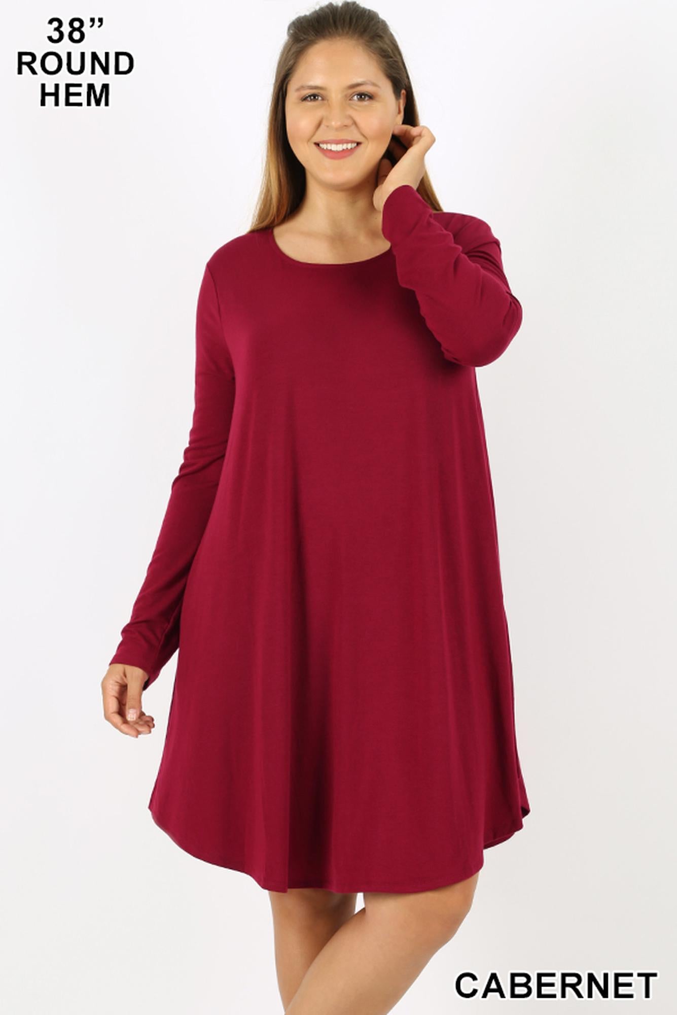 Wholesale Premium Long Sleeve A-Line Round Hem Plus Size Rayon Tunic with Pockets