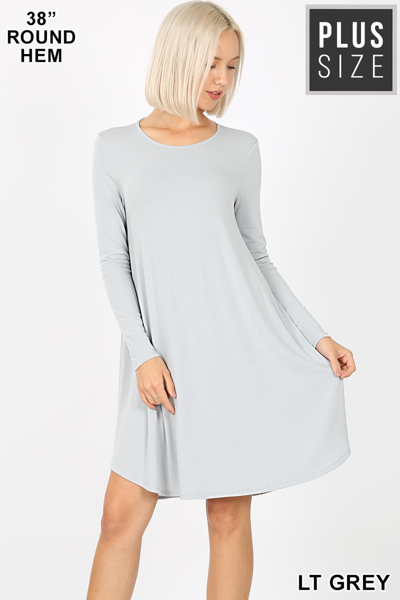 Wholesale Premium Long Sleeve A-Line Round Hem Plus Size Rayon Tunic with Pockets