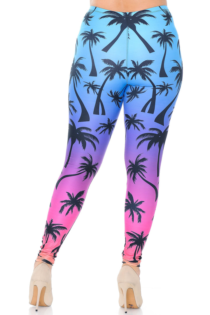 Wholesale Creamy Soft Ombre Palm Tree Plus Size Leggings - USA Fashion