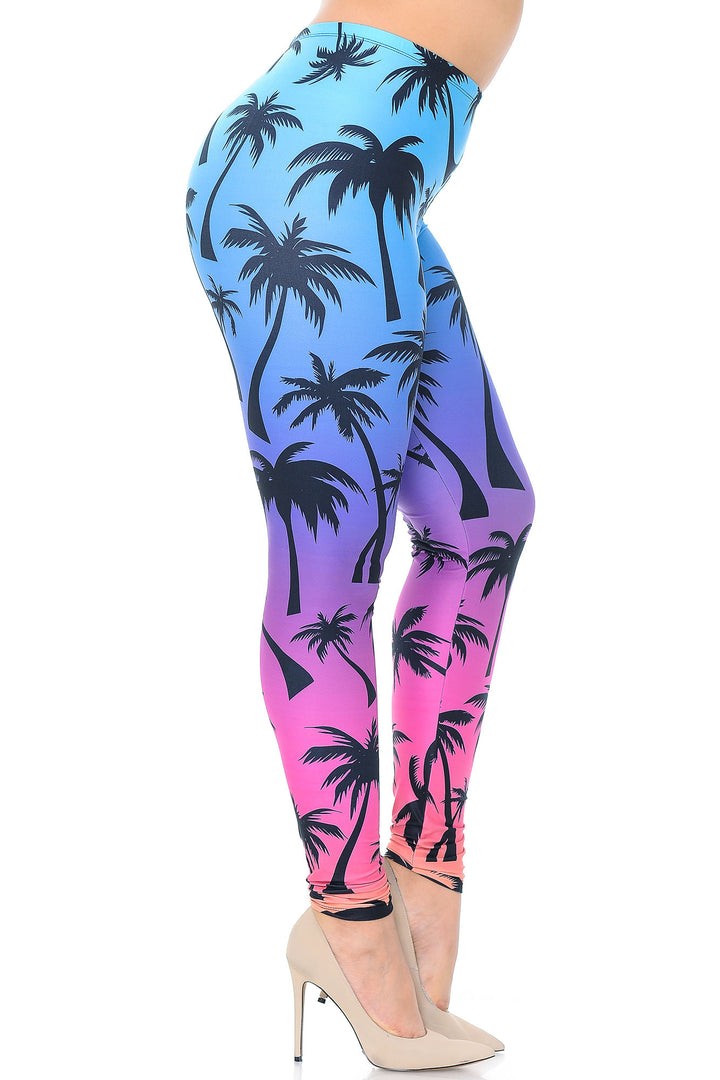Wholesale Creamy Soft Ombre Palm Tree Plus Size Leggings - USA Fashion